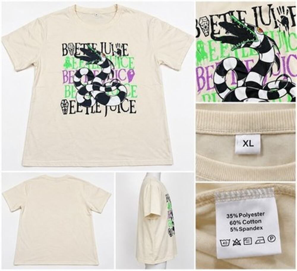 Beetlejuice Snake Graphic T-Shirt Cream Short Sleeve Women’s XL New